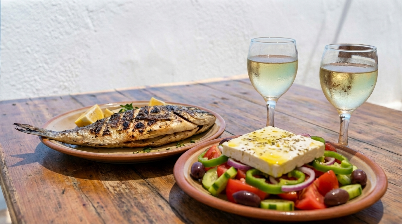 Greek table with fresh dishes