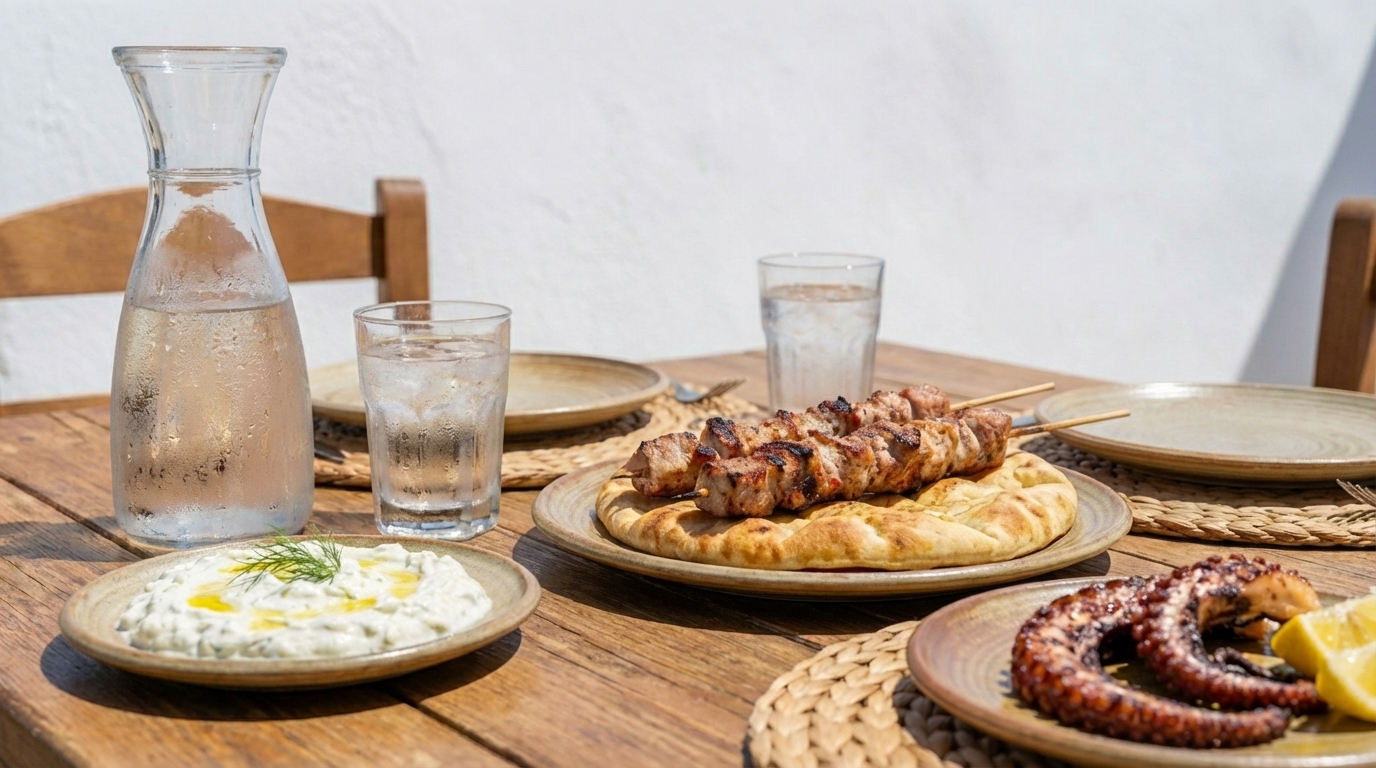 Outdoor Greek dining atmosphere